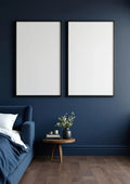 Bedroom Navy Frame Display Mockup — Matte Black Frame Portrait 2:3 — Perspective View — #04044 | MockupBulk