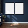Bedroom Navy Professional Frame Mockup — Plain Square Frame Portrait 2:3 — Perspective View — #04048 | MockupBulk