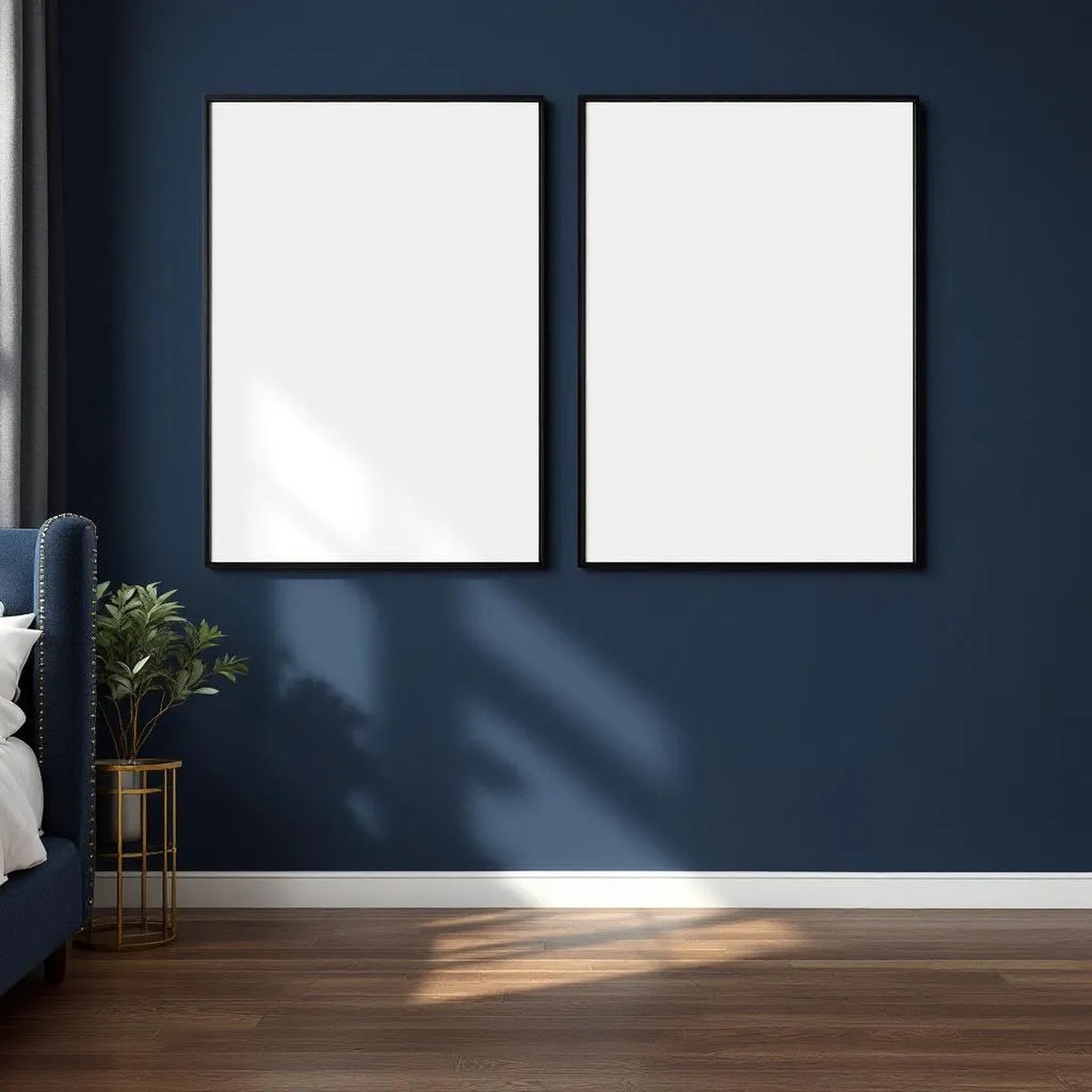 Bedroom Navy Professional Frame Mockup — Plain Square Frame Portrait 2:3 — Perspective View — #04048 | MockupBulk