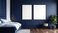 Bedroom Navy Styled Room Mockup — Matte Black Frame Portrait 4:5 — Perspective View — #04052 | MockupBulk