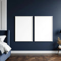 Bedroom Navy High-Res Frame Mockup — Plain Square Frame Portrait 2:3 — Perspective View — #04054 | MockupBulk