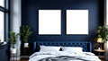 Bedroom Navy High-Res Frame Mockup — White Frame Portrait 2:3 — Perspective View — #04055 | MockupBulk
