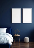 Bedroom Navy Lifestyle Frame Mockup — White Frame Portrait 2:3 — Perspective View — #04056 | MockupBulk