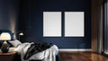 Bedroom Navy Wall Art Mockup — White Frame Portrait 2:3 — Perspective View — #04064 | MockupBulk