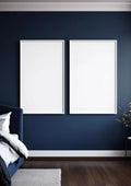 Bedroom Navy Wall Art Mockup — White Frame Portrait 2:3 — Perspective View — #04065 | MockupBulk