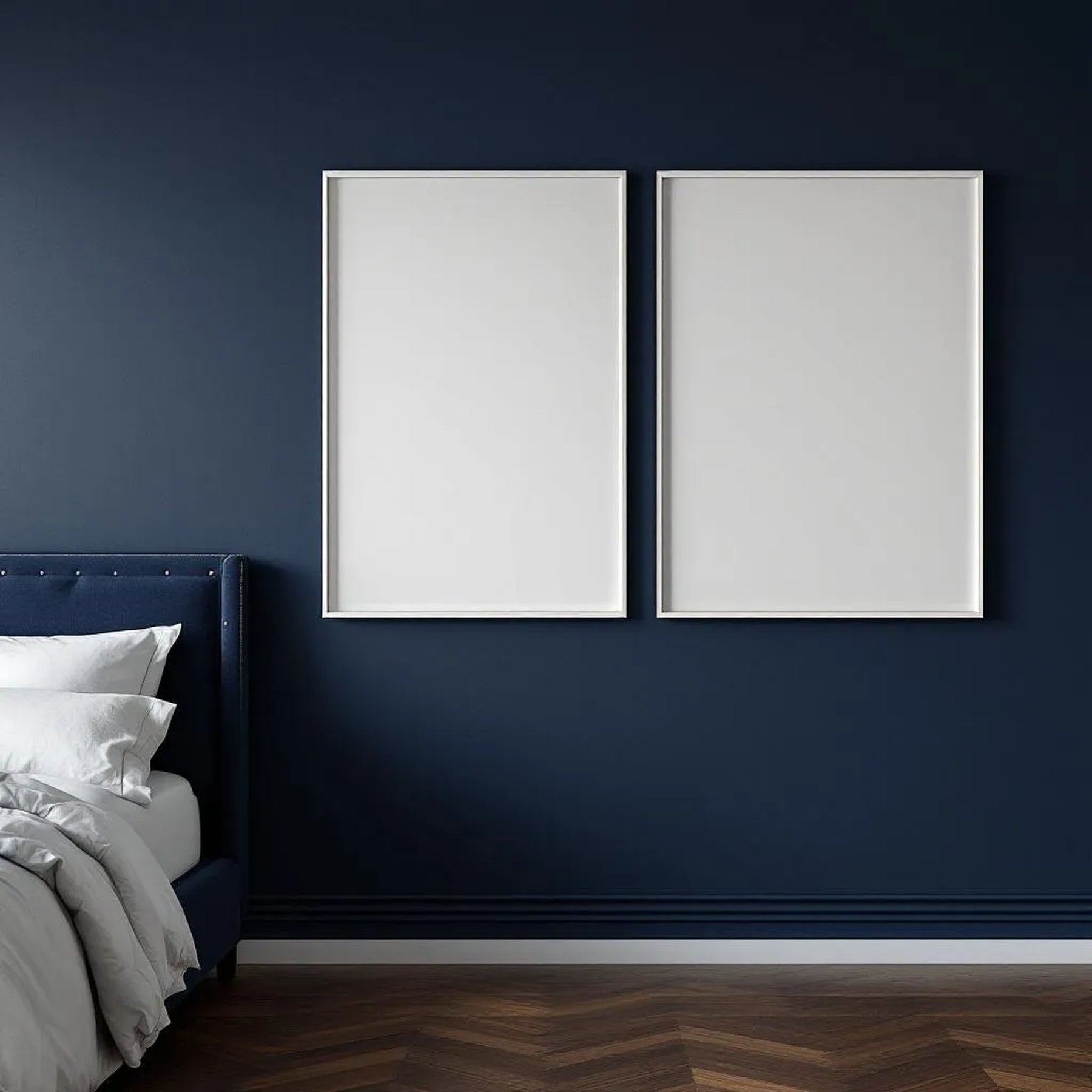 Bedroom Navy High-Res Frame Mockup — Plain Square Frame Portrait 2:3 — Perspective View — #04066 | MockupBulk