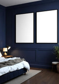 Bedroom Navy Professional Frame Mockup — White Frame Portrait 2:3 — Perspective View — #04068 | MockupBulk