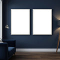 Bedroom Navy Editorial Room Mockup — Plain Square Frame A-Series (A4 / A3) — Perspective View — #04069 | MockupBulk