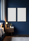 Bedroom Navy Frame Display Mockup — White Frame Portrait 2:3 — Perspective View — #04071 | MockupBulk