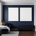 Bedroom Navy Styled Room Mockup — Plain Square Frame Portrait 2:3 — Perspective View — #04072 | MockupBulk