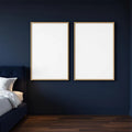 Bedroom Navy Wall Art Mockup — Plain Square Frame Portrait 2:3 — Perspective View — #04075 | MockupBulk