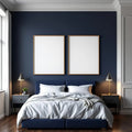 Bedroom Navy Room Scene Mockup — Plain Square Frame Portrait 2:3 — Perspective View — #04084 | MockupBulk