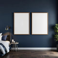 Bedroom Navy Room Scene Mockup — Plain Square Frame Portrait 2:3 — Perspective View — #04090 | MockupBulk