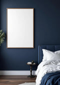 Bedroom Navy Editorial Room Mockup — Walnut Frame Portrait 2:3 — Perspective View — #04098 | MockupBulk