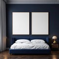 Bedroom Navy Wall Art Mockup — Plain Square Frame Portrait 2:3 — Perspective View — #04099 | MockupBulk