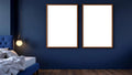 Bedroom Navy Wall Art Mockup — Walnut Frame A-Series (A4 / A3) — Perspective View — #04100 | MockupBulk