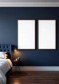 Bedroom Navy Professional Frame Mockup — Walnut Frame Portrait 2:3 — Perspective View — #04101 | MockupBulk