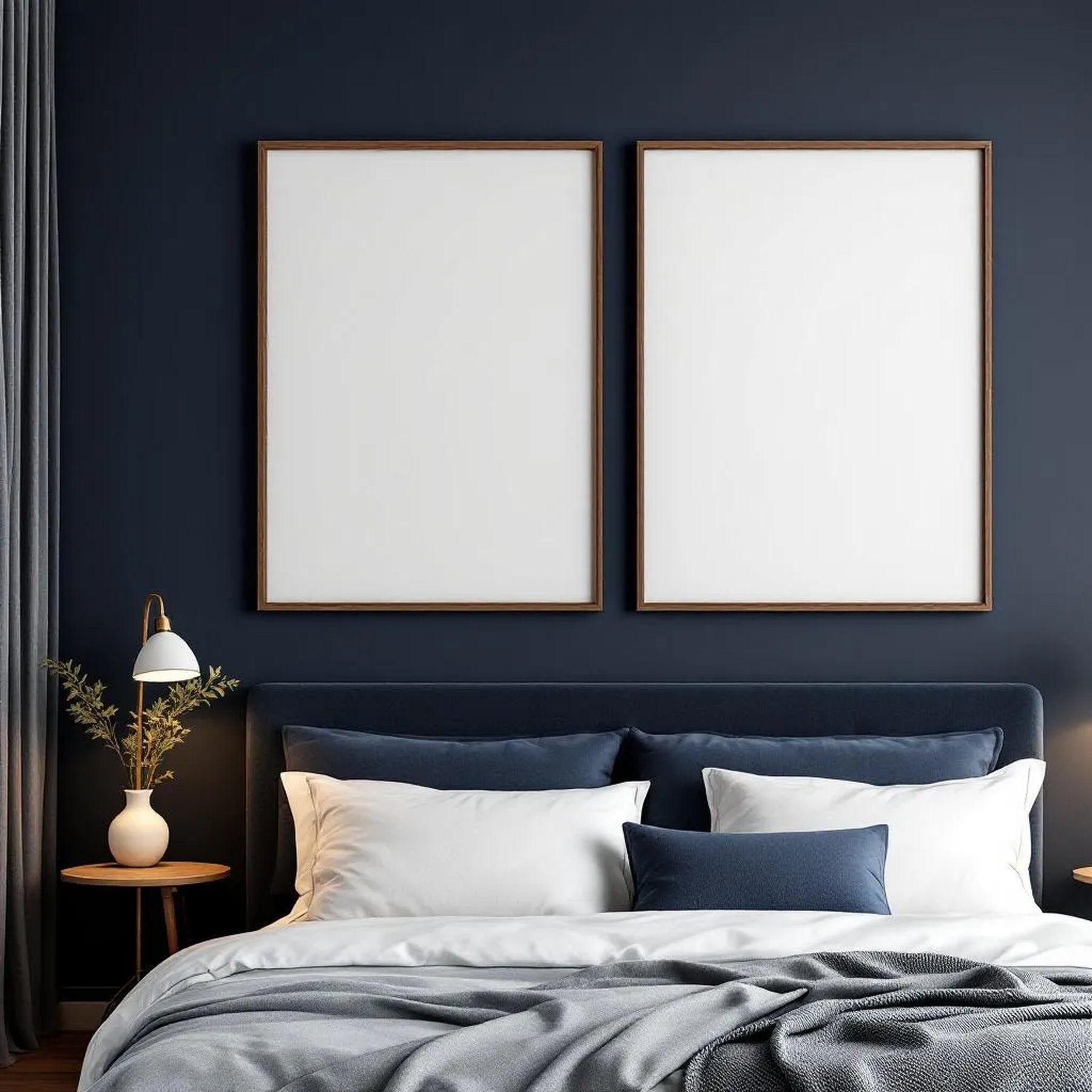 Bedroom Navy Professional Frame Mockup — Plain Square Frame Portrait 2:3 — Perspective View — #04105 | MockupBulk