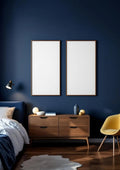 Bedroom Navy Wall Art Mockup — Walnut Frame Portrait 2:3 — Perspective View — #04110 | MockupBulk
