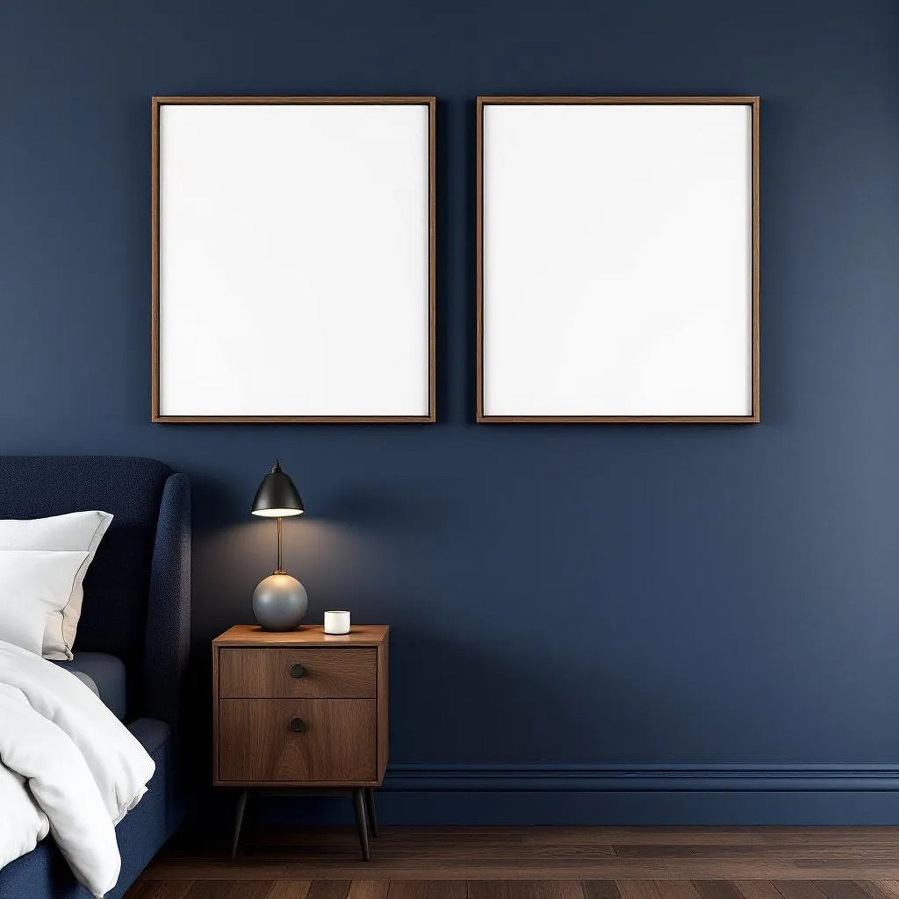 Bedroom Navy High-Res Frame Mockup — Plain Square Frame Portrait 4:5 — Perspective View — #04114 | MockupBulk