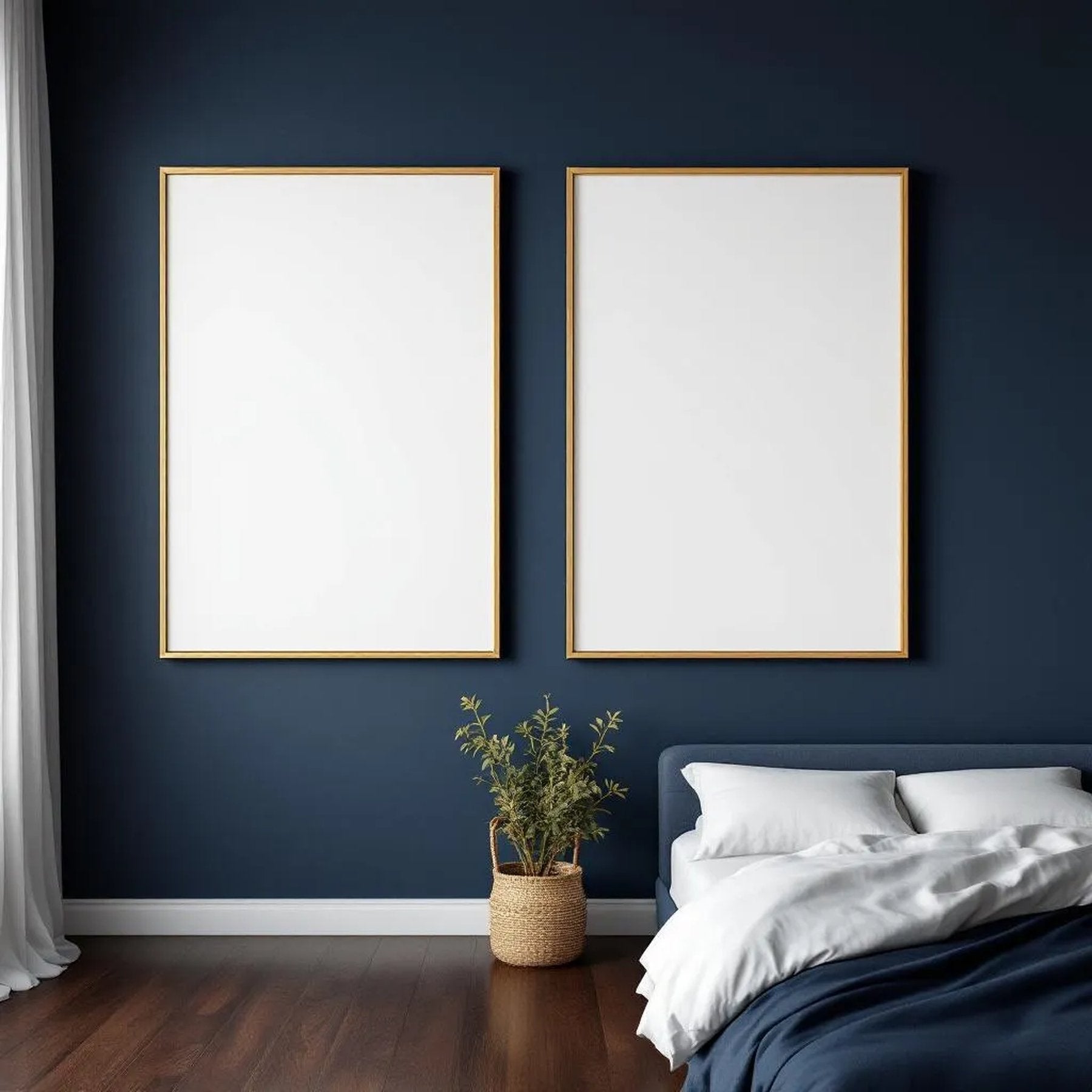 Bedroom Navy Professional Frame Mockup — Plain Square Frame Portrait 2:3 — Perspective View — #04120 | MockupBulk