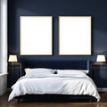 Bedroom Navy Interior Frame Mockup — Plain Square Frame Portrait 2:3 — Perspective View — #04123 | MockupBulk
