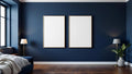 Bedroom Navy Room Scene Mockup — Gold Frame Portrait 2:3 — Perspective View — #04124 | MockupBulk