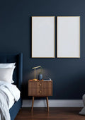Bedroom Navy Frame Display Mockup — Gold Frame Portrait 2:3 — Perspective View — #04128 | MockupBulk