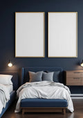 Bedroom Navy Interior Frame Mockup — Gold Frame Portrait 2:3 — Perspective View — #04131 | MockupBulk
