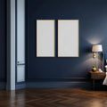 Bedroom Navy Interior Frame Mockup — Plain Square Frame Portrait 5:7 — Perspective View — #04132 | MockupBulk