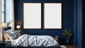 Bedroom Navy High-Res Frame Mockup — Gold Frame Portrait 2:3 — Perspective View — #04133 | MockupBulk