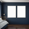 Bedroom Navy Lifestyle Frame Mockup — Plain Square Frame Portrait 2:3 — Perspective View — #04138 | MockupBulk