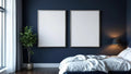 Bedroom Navy Premium Interior Mockup — Silver Frame Square 1:1 — Perspective View — #04139 | MockupBulk