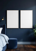 Bedroom Navy Interior Frame Mockup — Silver Frame Portrait 2:3 — Perspective View — #04140 | MockupBulk