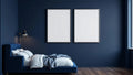 Bedroom Navy Room Scene Mockup — Silver Frame Portrait 5:7 — Perspective View — #04142 | MockupBulk