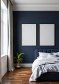 Bedroom Navy Styled Room Mockup — Silver Frame Portrait 2:3 — Perspective View — #04143 | MockupBulk