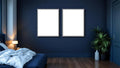 Bedroom Navy Styled Room Mockup — Silver Frame Landscape 11x14 — Perspective View — #04145 | MockupBulk