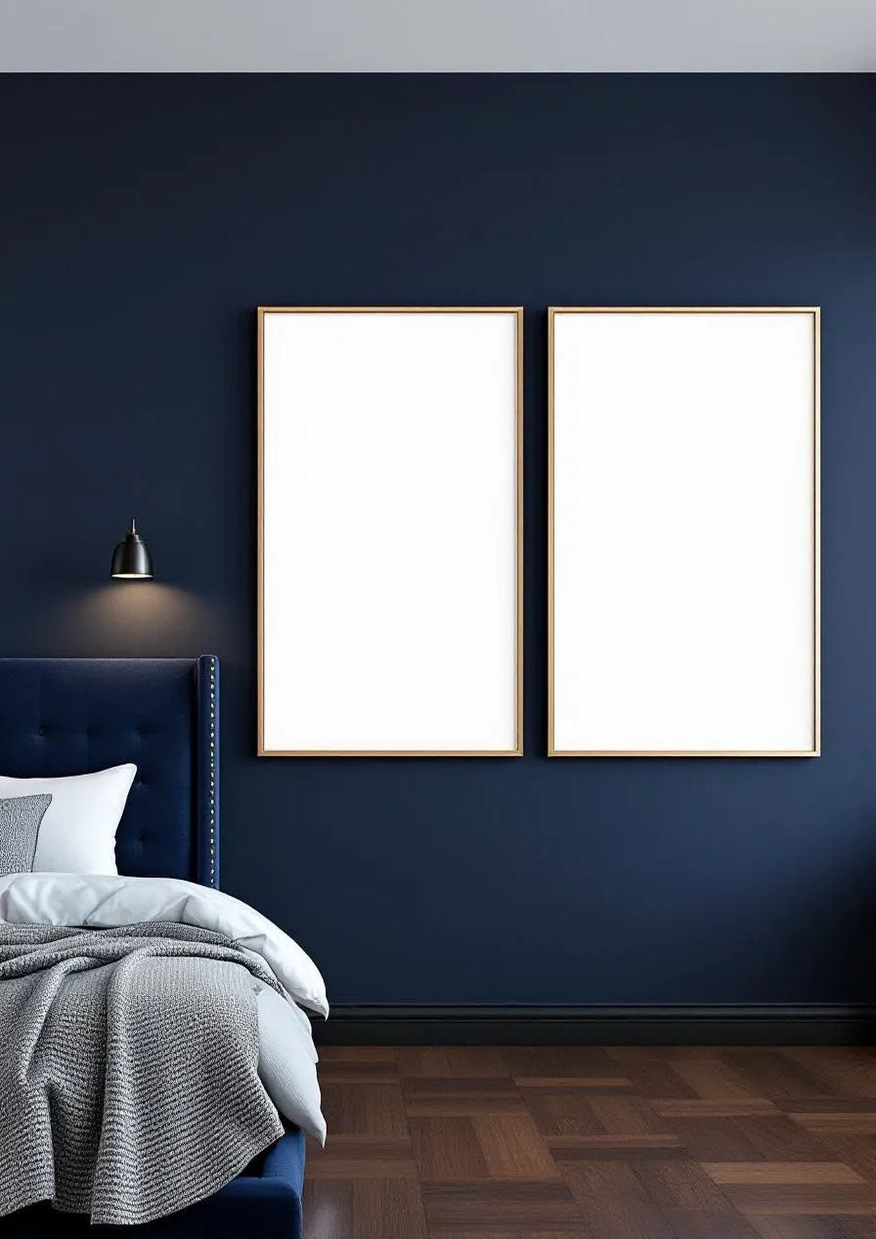 Bedroom Navy Professional Frame Mockup — Silver Frame Portrait 2:3 — Perspective View — #04152 | MockupBulk
