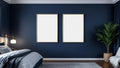 Bedroom Navy Room Scene Mockup — Silver Frame Portrait 5:7 — Perspective View — #04154 | MockupBulk