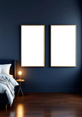 Bedroom Navy Interior Frame Mockup — Silver Frame Portrait 2:3 — Perspective View — #04155 | MockupBulk