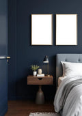 Bedroom Navy Premium Interior Mockup — Silver Frame Portrait 2:3 — Perspective View — #04158 | MockupBulk