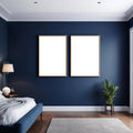 Bedroom Navy Wall Art Mockup — Plain Square Frame Portrait 2:3 — Perspective View — #04159 | MockupBulk