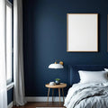 Bedroom Navy Room Scene Mockup — Plain Square Frame Portrait 2:3 — Perspective View — #04162 | MockupBulk
