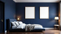 Bedroom Navy Editorial Room Mockup — Raw Pine Frame Portrait 2:3 — Perspective View — #04163 | MockupBulk