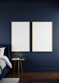 Bedroom Navy Professional Frame Mockup — Raw Pine Frame Portrait 2:3 — Perspective View — #04164 | MockupBulk