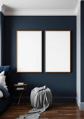 Bedroom Navy Premium Interior Mockup — Raw Pine Frame Portrait 2:3 — Perspective View — #04167 | MockupBulk