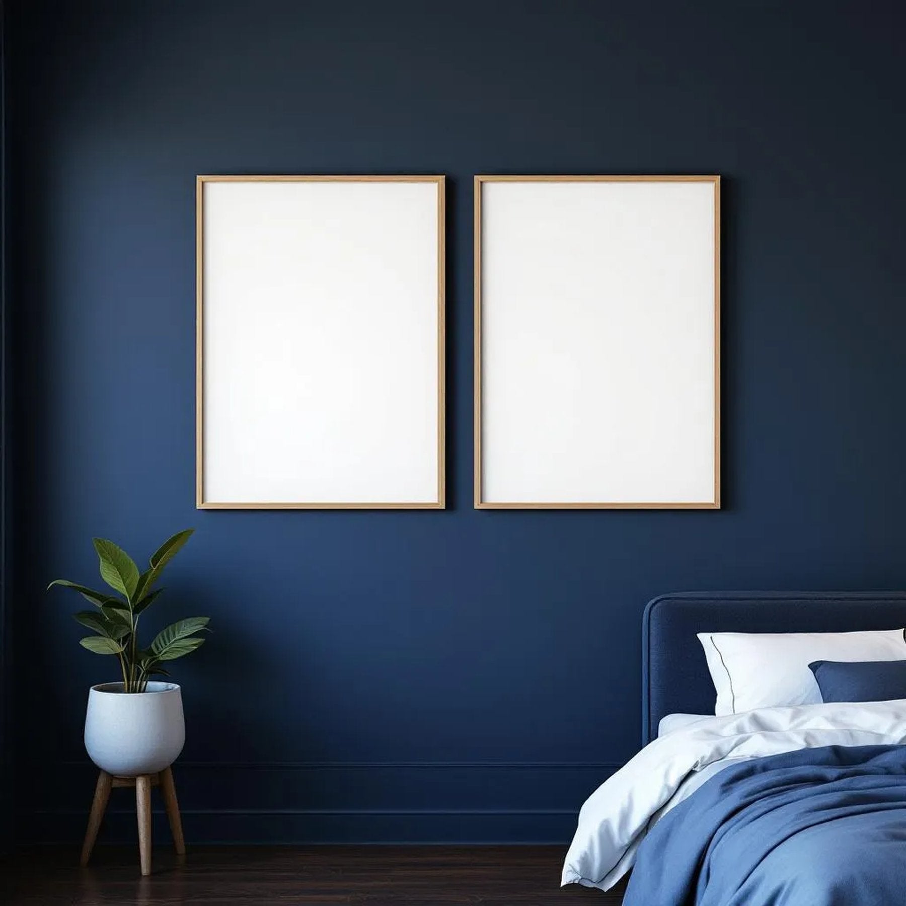 Bedroom Navy Professional Frame Mockup — Plain Square Frame Portrait 2:3 — Perspective View — #04174 | MockupBulk