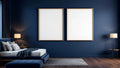 Bedroom Navy Wall Art Mockup — Raw Pine Frame Portrait 4:5 — Perspective View — #04175 | MockupBulk