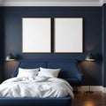 Bedroom Navy Lifestyle Frame Mockup — Plain Square Frame Portrait 2:3 — Perspective View — #04177 | MockupBulk