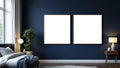 Bedroom Navy Interior Frame Mockup — Raw Pine Frame Square 1:1 — Perspective View — #04178 | MockupBulk